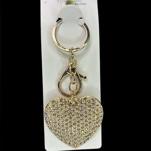 Gold Heart Bag Charm/Key Chain with Bling